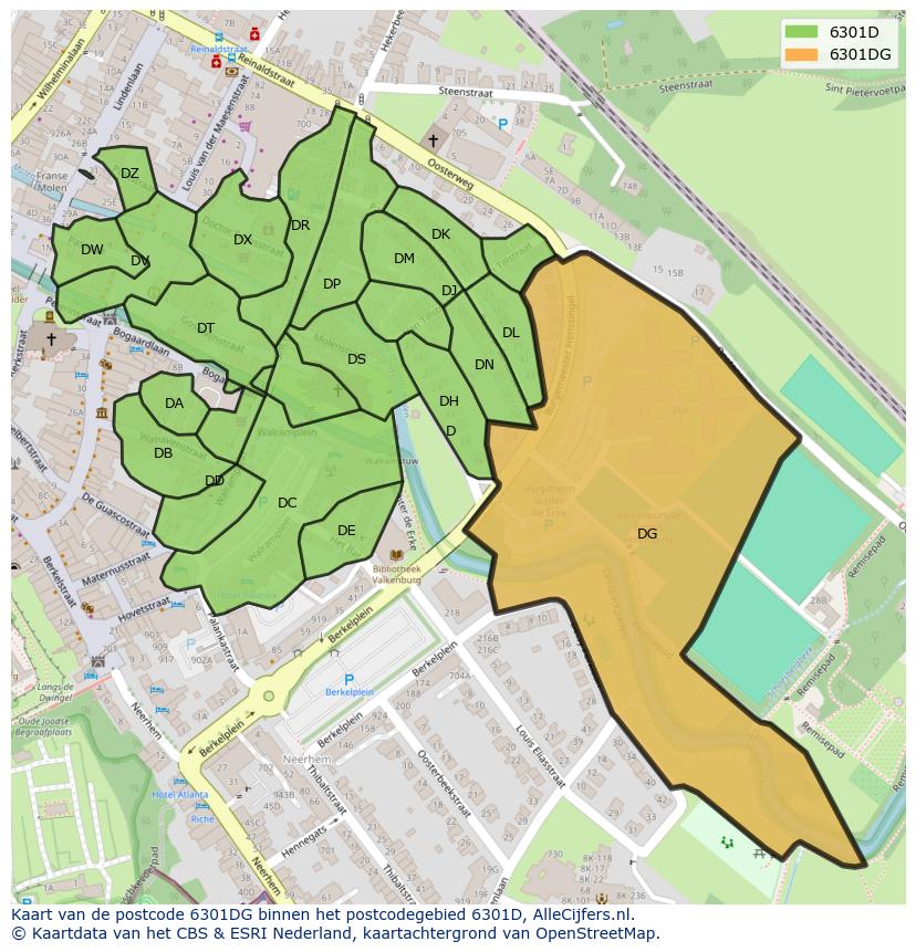 Afbeelding van het postcodegebied 6301 DG op de kaart.