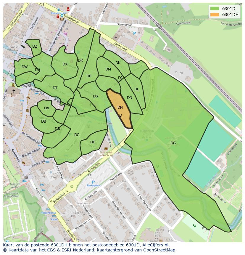 Afbeelding van het postcodegebied 6301 DH op de kaart.
