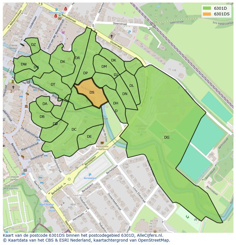 Afbeelding van het postcodegebied 6301 DS op de kaart.