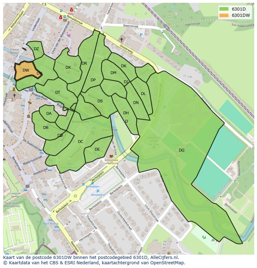 Afbeelding van het postcodegebied 6301 DW op de kaart.