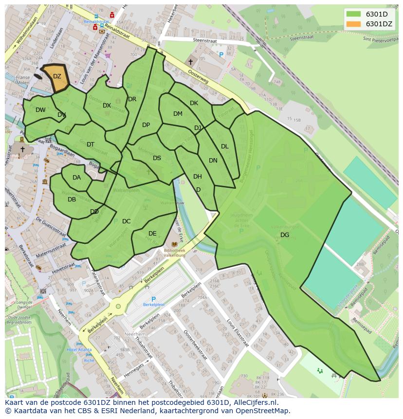 Afbeelding van het postcodegebied 6301 DZ op de kaart.