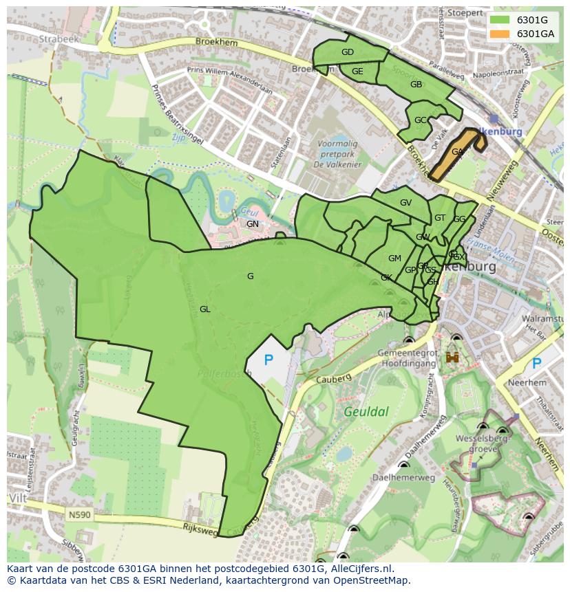 Afbeelding van het postcodegebied 6301 GA op de kaart.