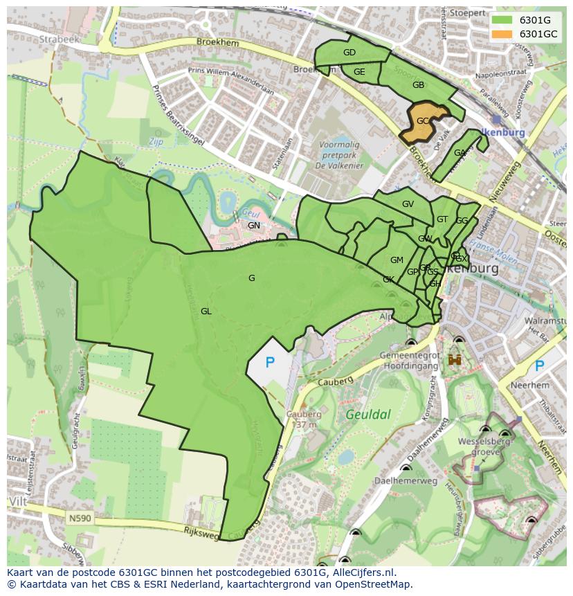 Afbeelding van het postcodegebied 6301 GC op de kaart.