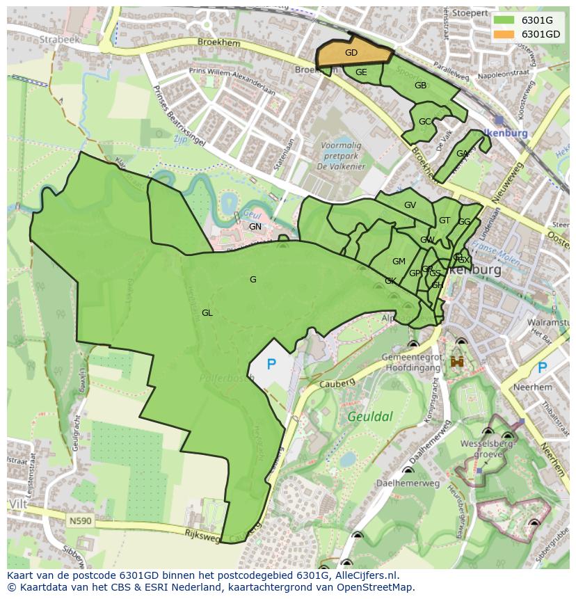 Afbeelding van het postcodegebied 6301 GD op de kaart.