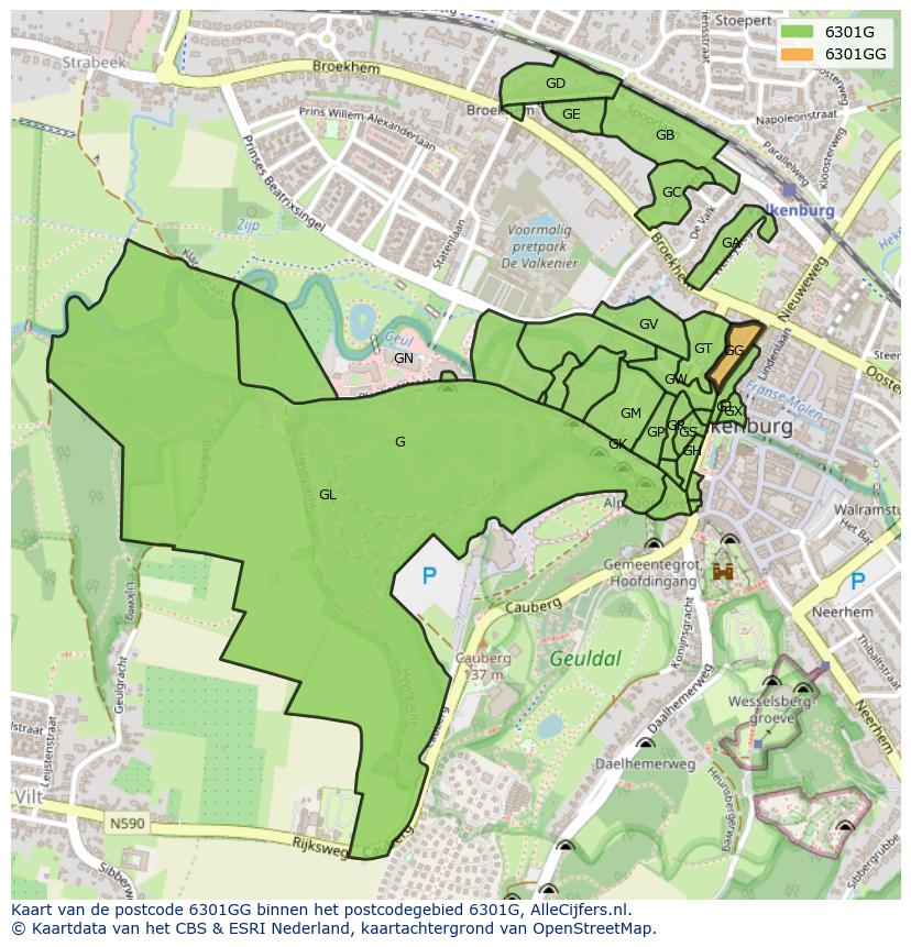 Afbeelding van het postcodegebied 6301 GG op de kaart.
