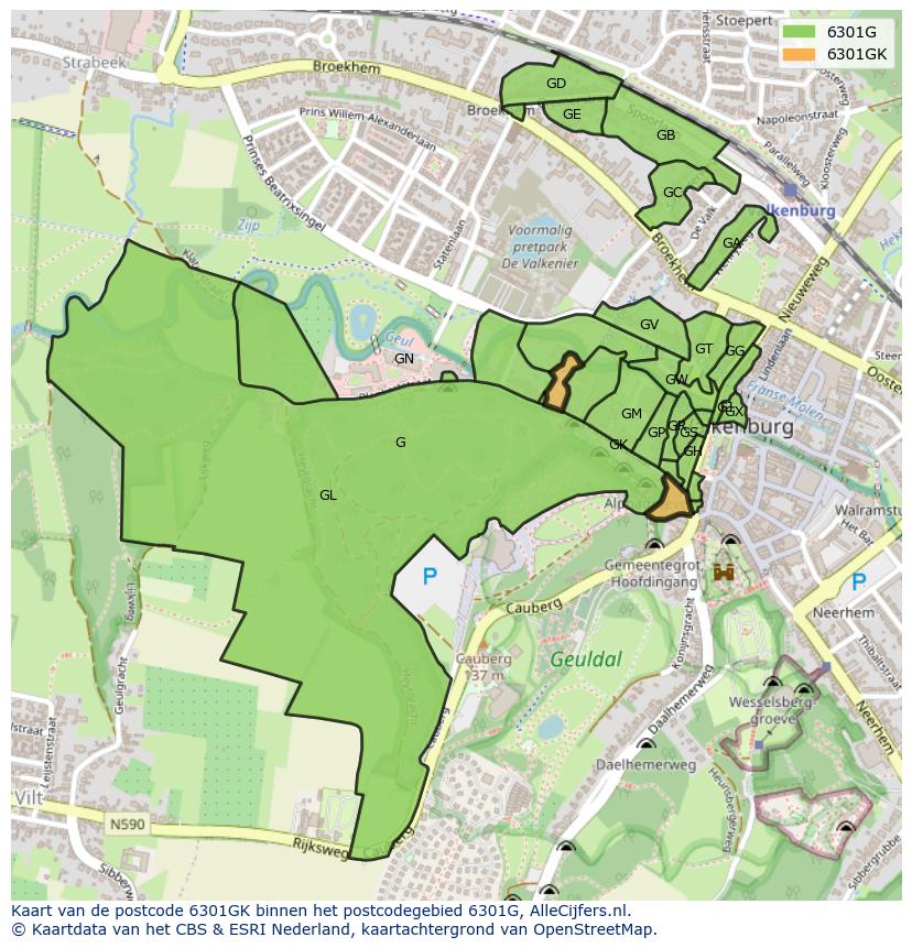 Afbeelding van het postcodegebied 6301 GK op de kaart.