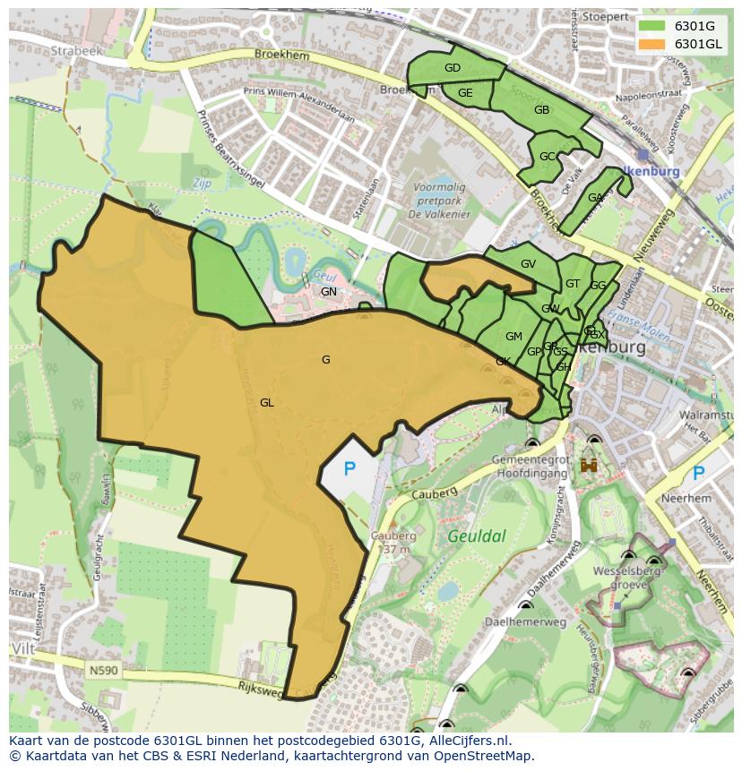 Afbeelding van het postcodegebied 6301 GL op de kaart.