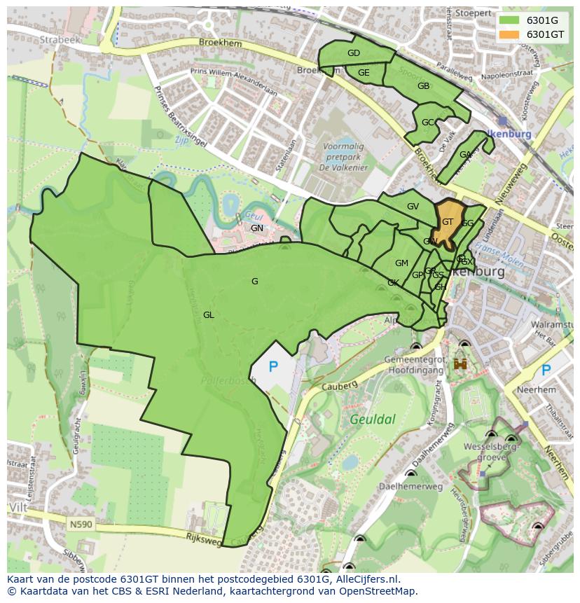 Afbeelding van het postcodegebied 6301 GT op de kaart.