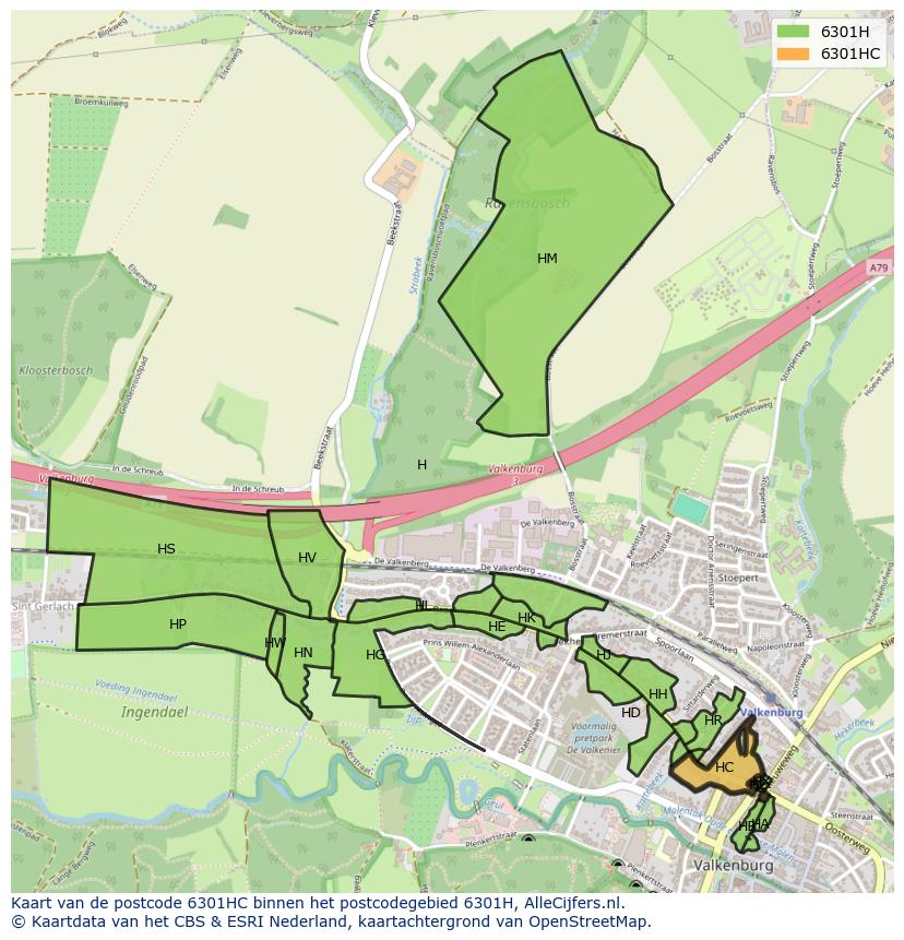 Afbeelding van het postcodegebied 6301 HC op de kaart.