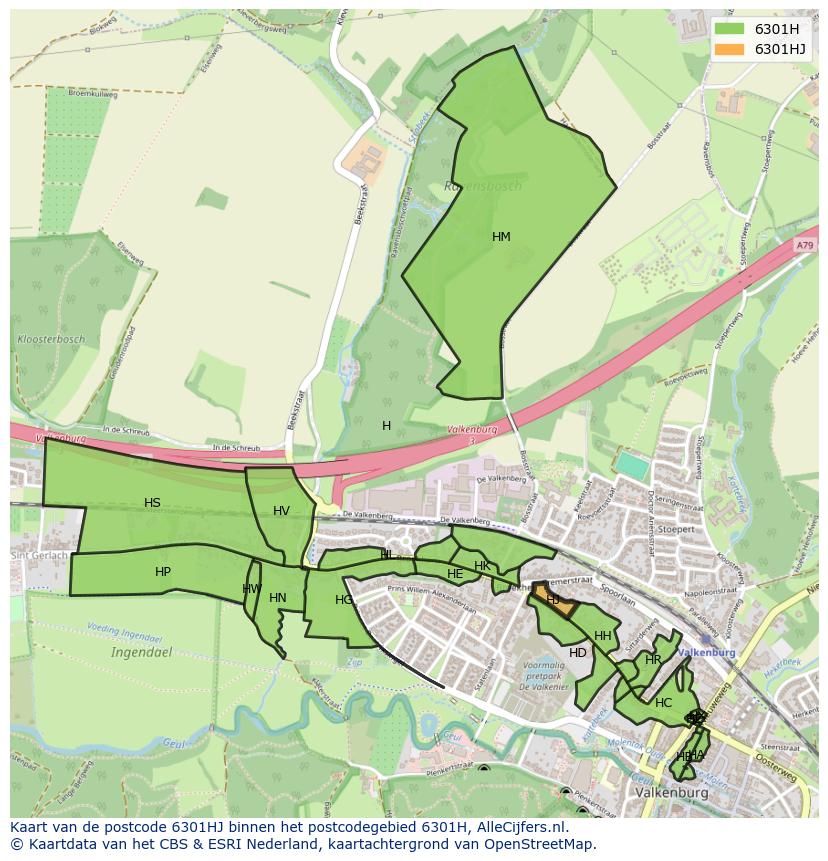 Afbeelding van het postcodegebied 6301 HJ op de kaart.