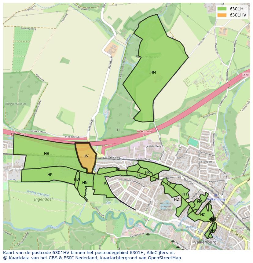 Afbeelding van het postcodegebied 6301 HV op de kaart.