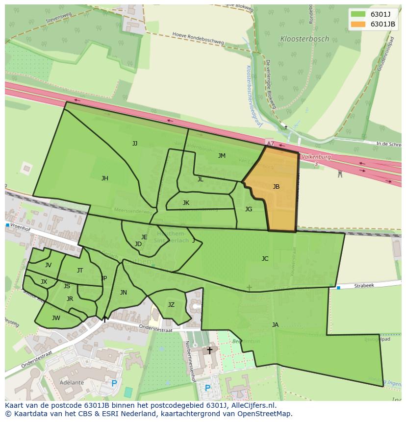 Afbeelding van het postcodegebied 6301 JB op de kaart.