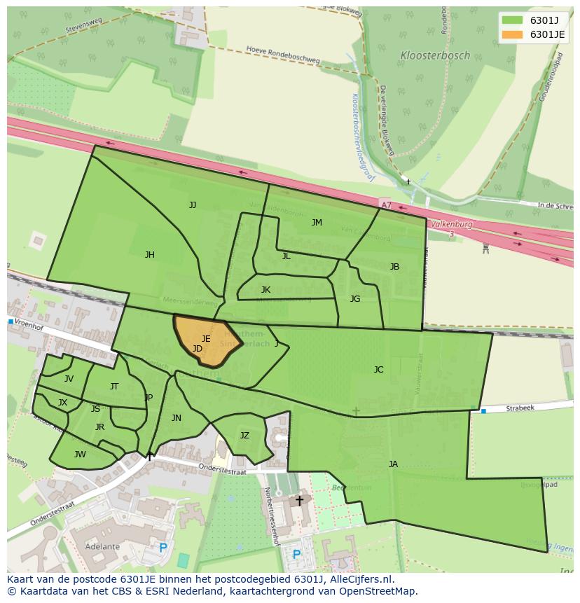 Afbeelding van het postcodegebied 6301 JE op de kaart.
