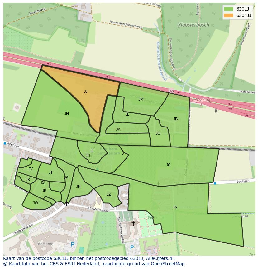 Afbeelding van het postcodegebied 6301 JJ op de kaart.