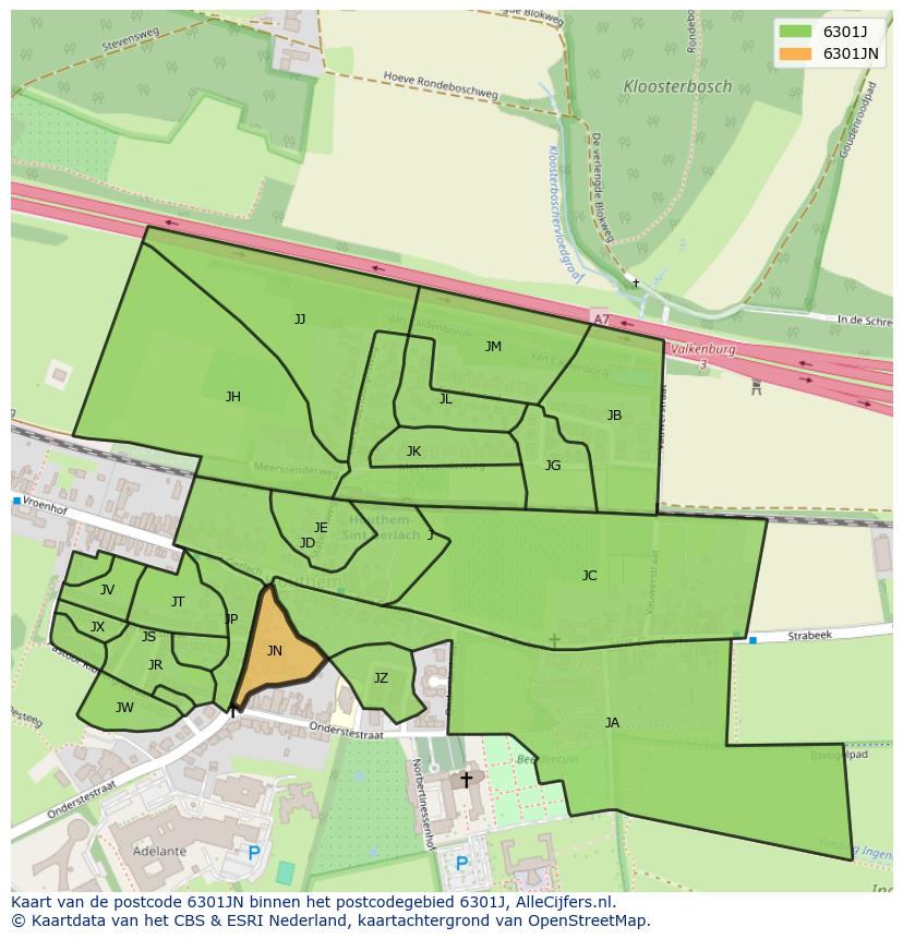 Afbeelding van het postcodegebied 6301 JN op de kaart.