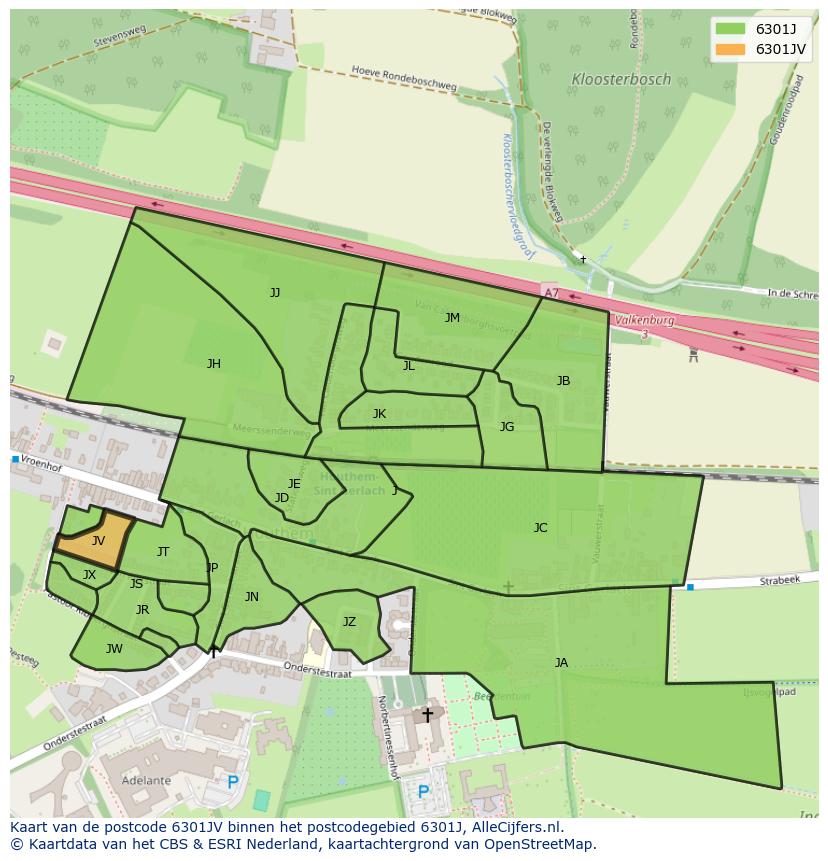 Afbeelding van het postcodegebied 6301 JV op de kaart.