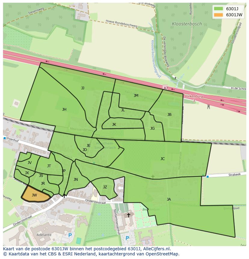 Afbeelding van het postcodegebied 6301 JW op de kaart.