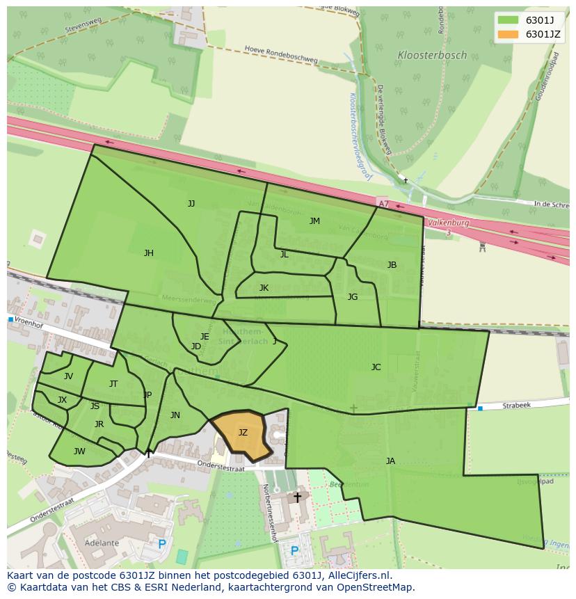 Afbeelding van het postcodegebied 6301 JZ op de kaart.