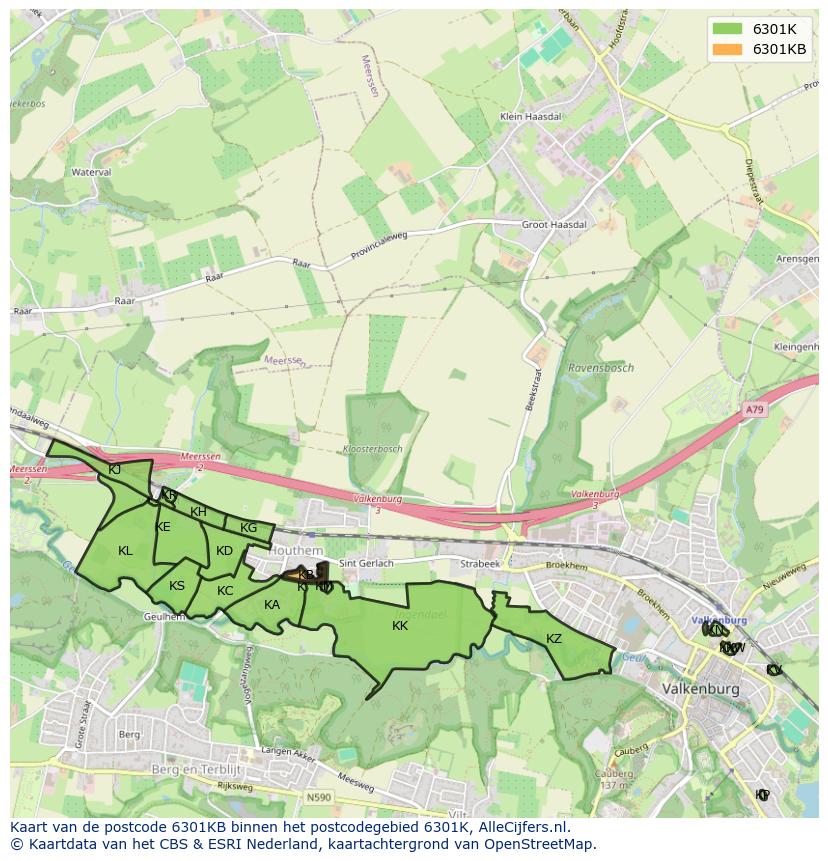 Afbeelding van het postcodegebied 6301 KB op de kaart.