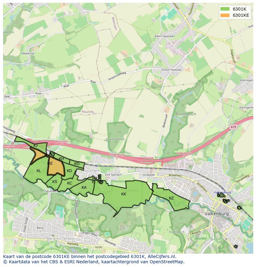 Afbeelding van het postcodegebied 6301 KE op de kaart.