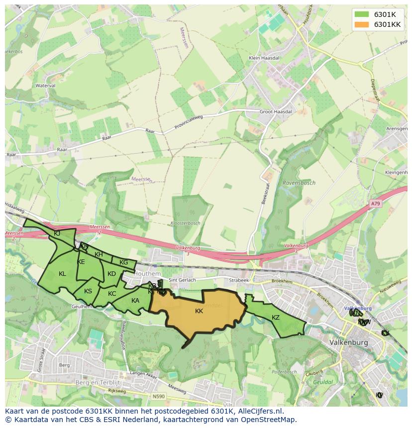 Afbeelding van het postcodegebied 6301 KK op de kaart.