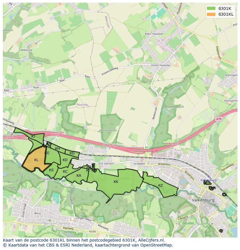 Afbeelding van het postcodegebied 6301 KL op de kaart.