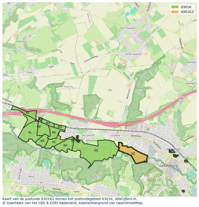 Afbeelding van het postcodegebied 6301 KZ op de kaart.