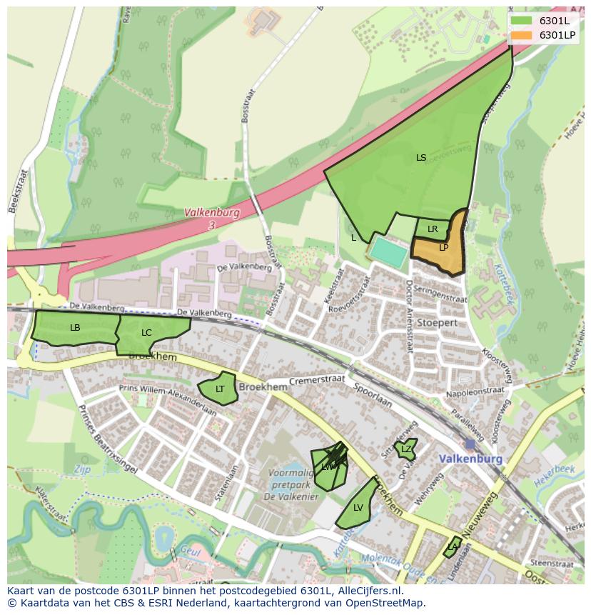 Afbeelding van het postcodegebied 6301 LP op de kaart.