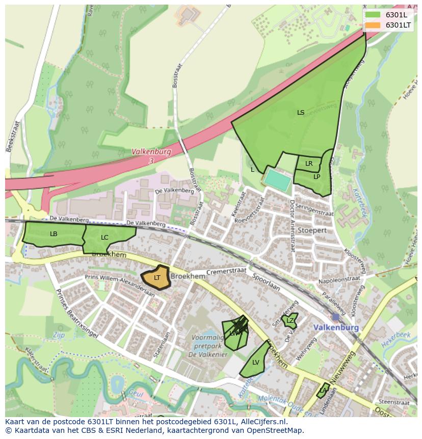 Afbeelding van het postcodegebied 6301 LT op de kaart.