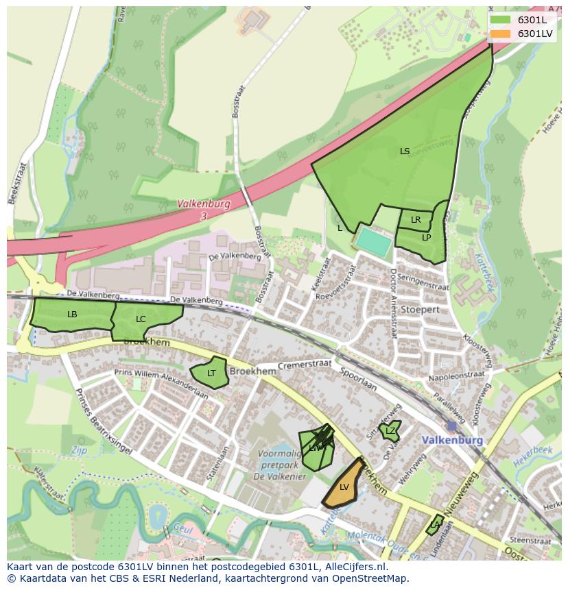 Afbeelding van het postcodegebied 6301 LV op de kaart.