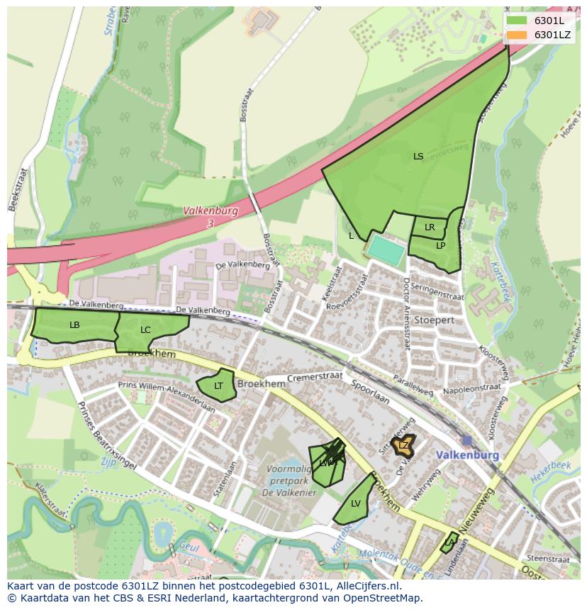 Afbeelding van het postcodegebied 6301 LZ op de kaart.