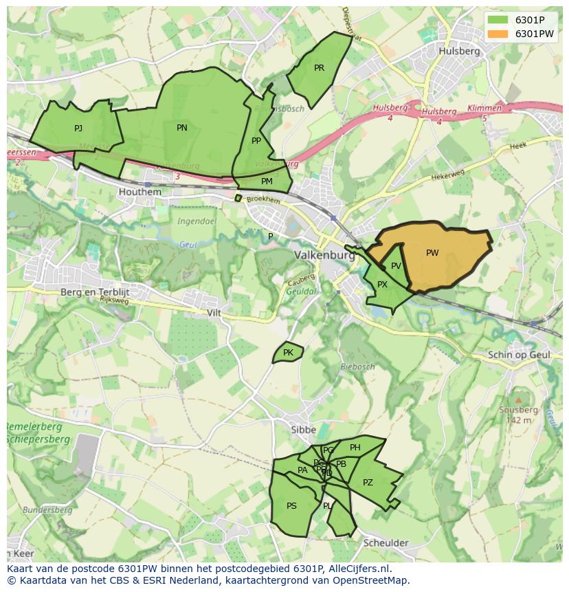 Afbeelding van het postcodegebied 6301 PW op de kaart.