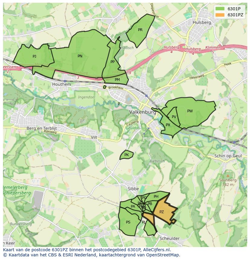 Afbeelding van het postcodegebied 6301 PZ op de kaart.