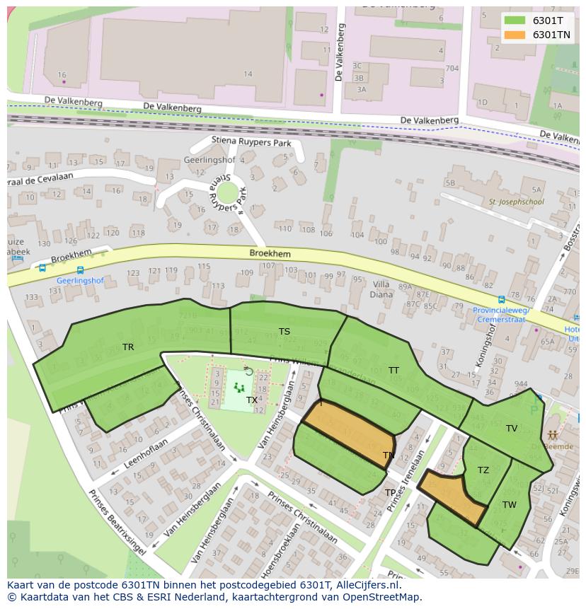 Afbeelding van het postcodegebied 6301 TN op de kaart.