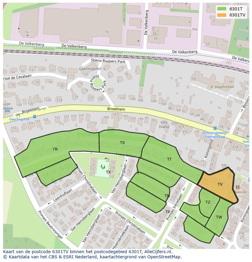 Afbeelding van het postcodegebied 6301 TV op de kaart.