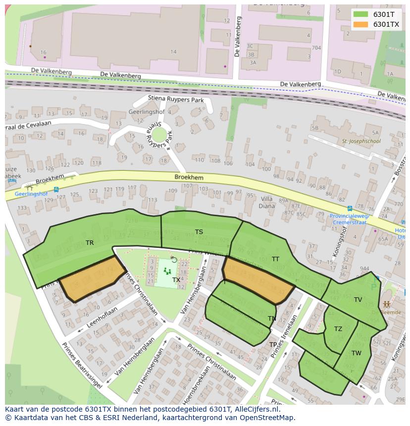 Afbeelding van het postcodegebied 6301 TX op de kaart.