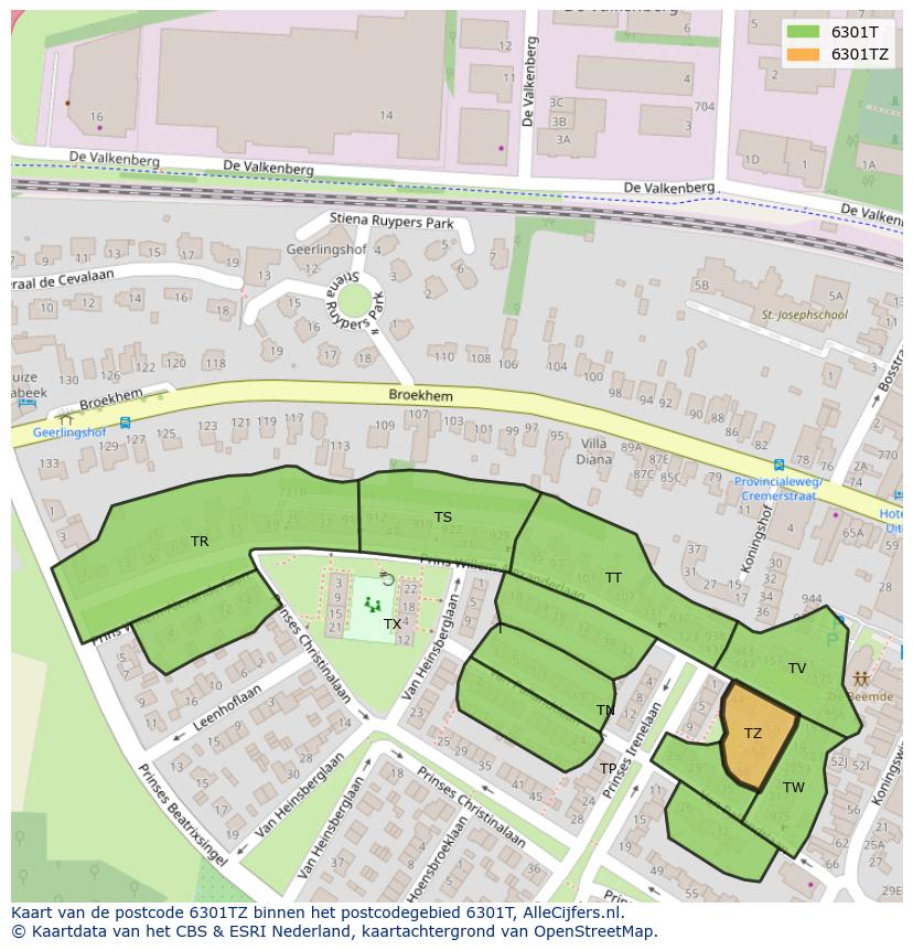 Afbeelding van het postcodegebied 6301 TZ op de kaart.