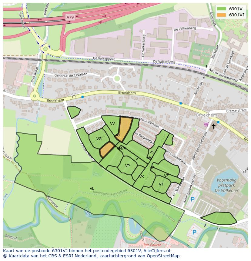 Afbeelding van het postcodegebied 6301 VJ op de kaart.