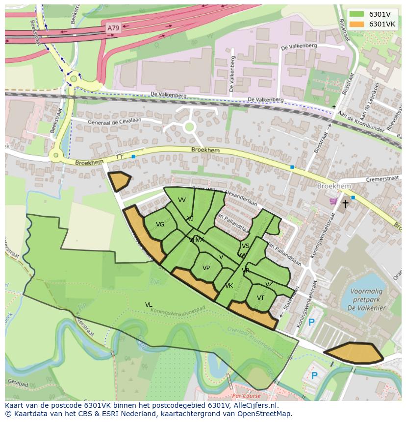 Afbeelding van het postcodegebied 6301 VK op de kaart.