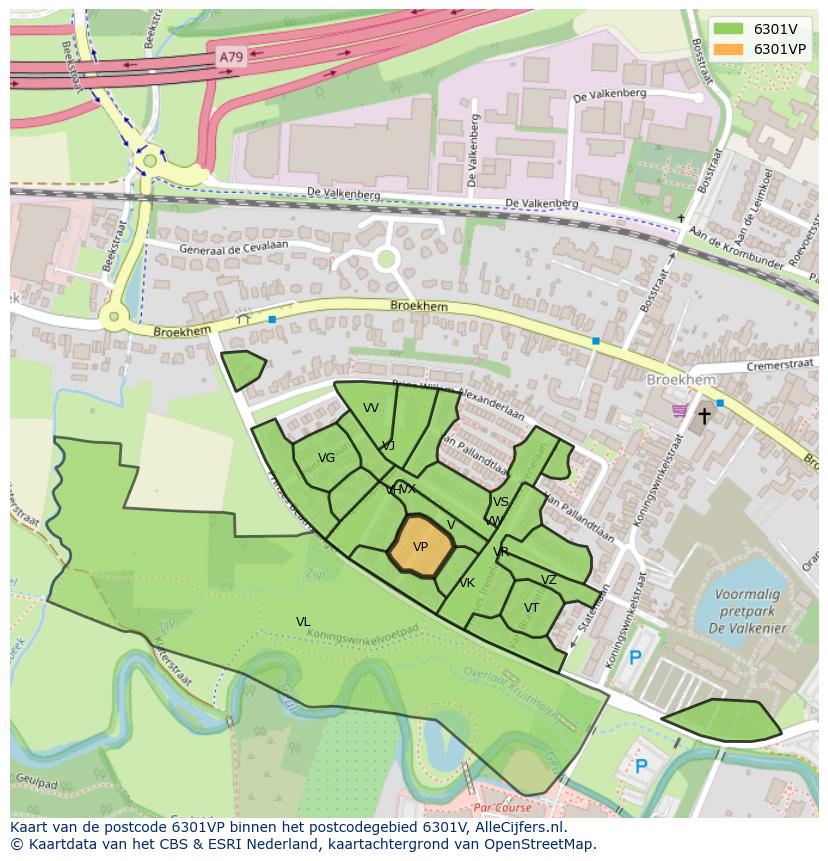 Afbeelding van het postcodegebied 6301 VP op de kaart.