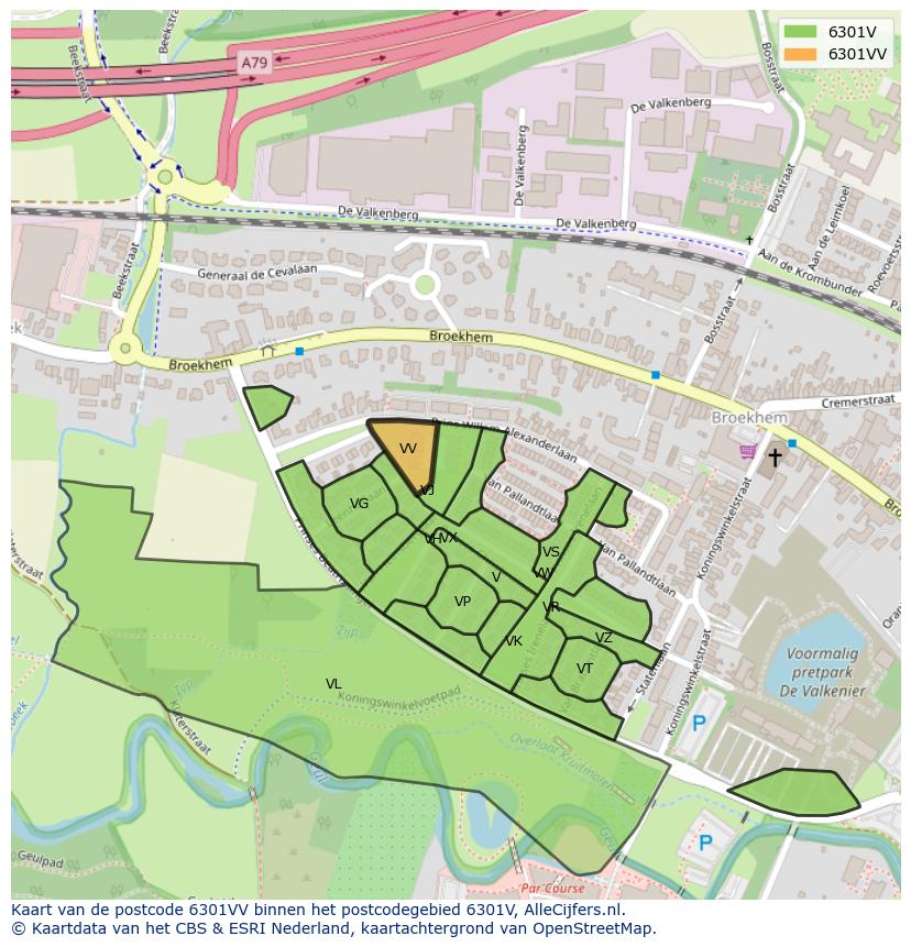 Afbeelding van het postcodegebied 6301 VV op de kaart.