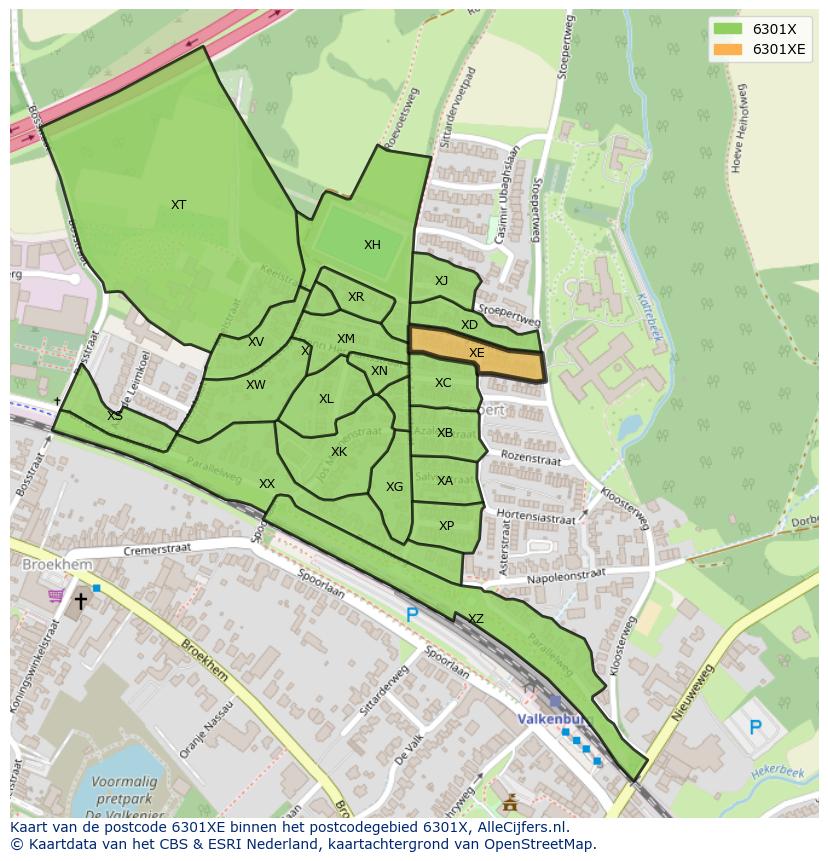 Afbeelding van het postcodegebied 6301 XE op de kaart.