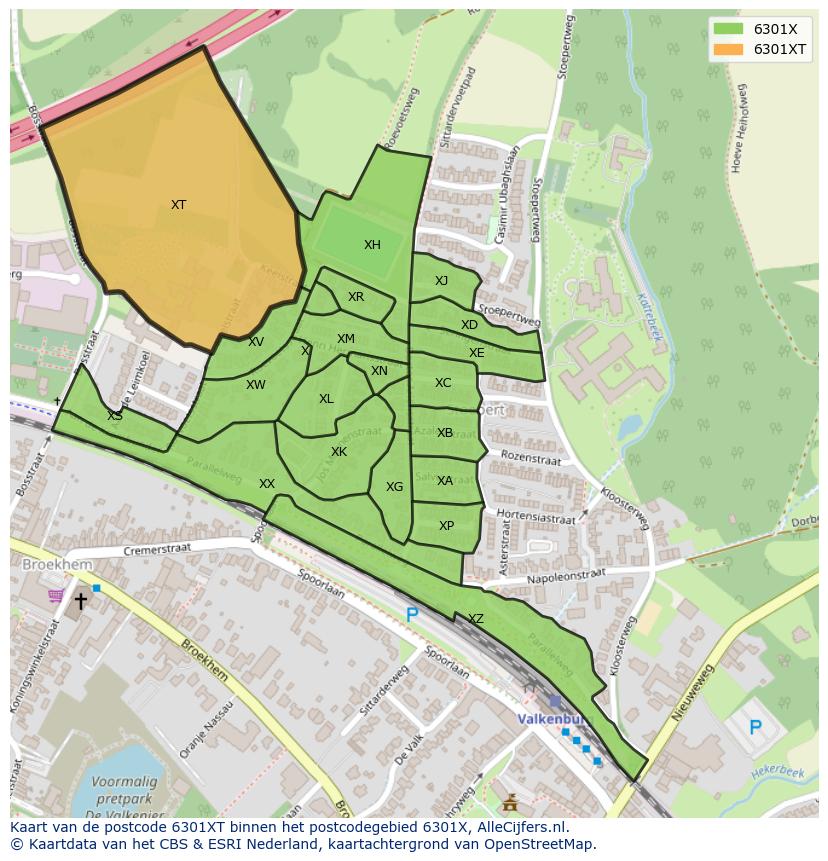 Afbeelding van het postcodegebied 6301 XT op de kaart.