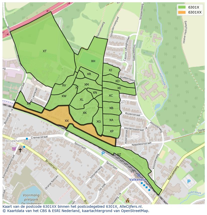 Afbeelding van het postcodegebied 6301 XX op de kaart.