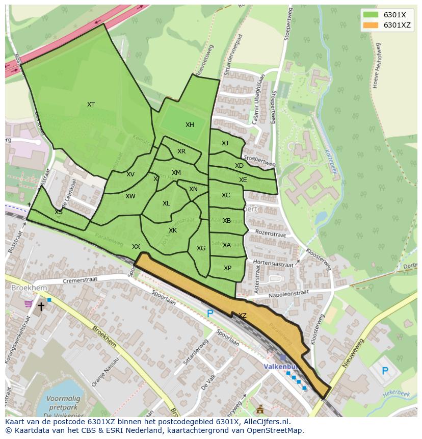 Afbeelding van het postcodegebied 6301 XZ op de kaart.