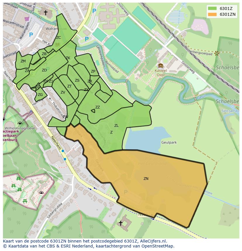 Afbeelding van het postcodegebied 6301 ZN op de kaart.