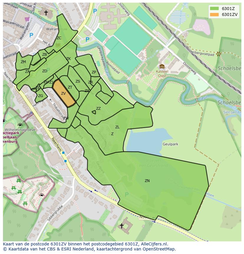 Afbeelding van het postcodegebied 6301 ZV op de kaart.