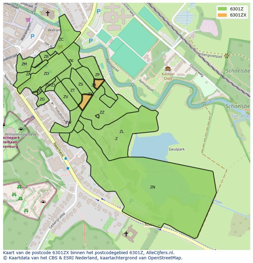 Afbeelding van het postcodegebied 6301 ZX op de kaart.