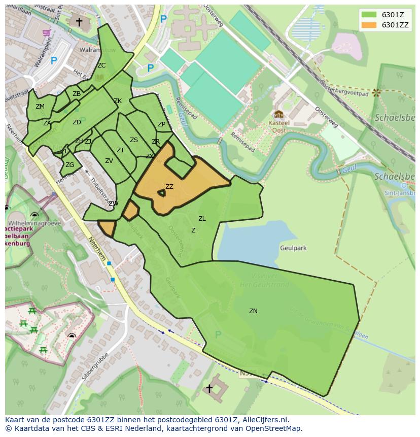 Afbeelding van het postcodegebied 6301 ZZ op de kaart.