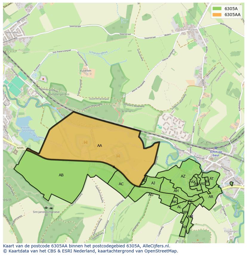 Afbeelding van het postcodegebied 6305 AA op de kaart.